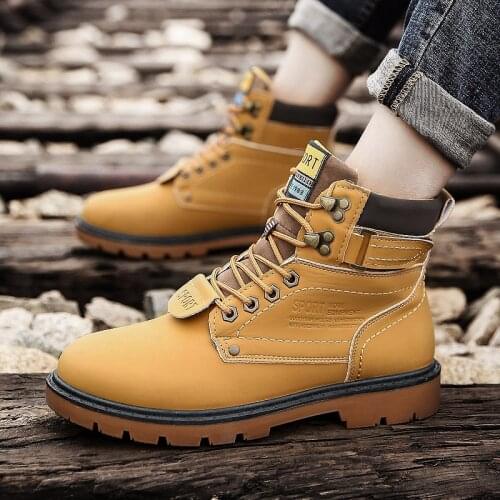 Sneakers men boots 2021 fashion lace-up ankle boots men casual shoes winter snow boots warm velvet solid square heels men shoes