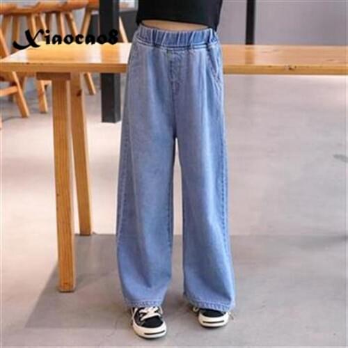 Soft Comfrot Denim Pants for Girls Wide Leg Loose Jeans Teenage Girls Casual Pants Kids Elestic Waist Trousers 4 5 6 8 10 12 14
