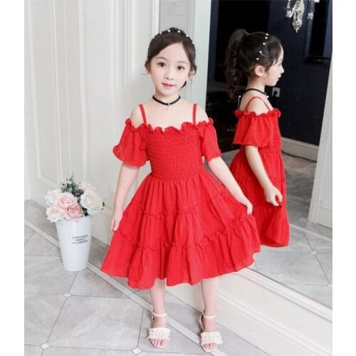 New summer 5-10 year old girl baby one-shoulder dress fashion childrens clothing little girl dress child princess dress tide