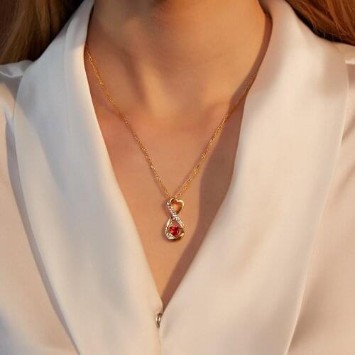New Tiny Infinity Red Heart Crystal Pendant Necklaces for Women Choker Lucky Number Eight Geometric Long Chain Necklace Gifts