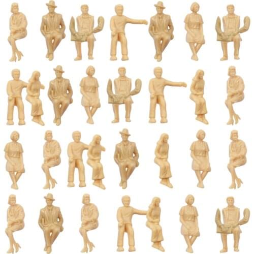 P30SB 30pcs Model Trains All Seated 1:30 Unpainted Figures White G Scale Scenery Layout Miniature