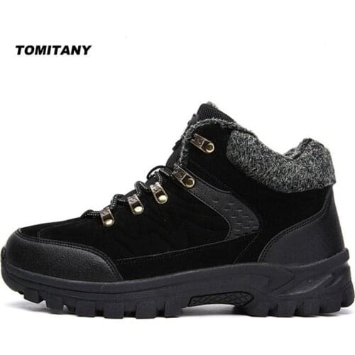 Plush Warm Winter Hiking Boots Men Waterproof Mountain Traveing Shoes Walking Trekking Climbing Leather Trail Sneakers