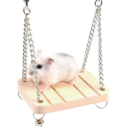 Entertainment Small Pet Hamster Bird Parrot Wooden Hanging Swing Hammock Stand Cage Chew Toy Safe And Stable Log Color Pendant