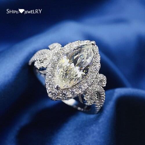Shipei Luxury 100% 925 Sterling Silver Marquise Cut Moissanite Diamonds Gemstone Engagement Personality Rings Fine Jewelry