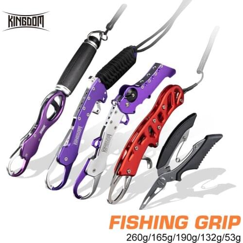 Kingdom Fishing Tackles Stainless Steel Adjustable Lanyard Grabber Fish Grip With Retention Rope Lure Tools Fishing Accessories