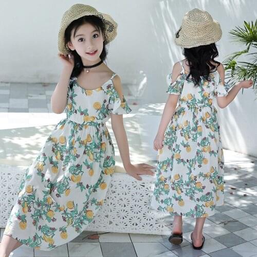 Girls Sundress Summer Clothes for Girls Teenage Bohemia Fruit Dress for Girls 6-10 Year Girls Mid-calf Dress Clothes