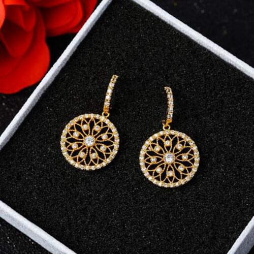 High Quality Pretty Crystal Stone Round Shape Fashion Silver Color Big Earrings Jewelry 1 Pair w4660