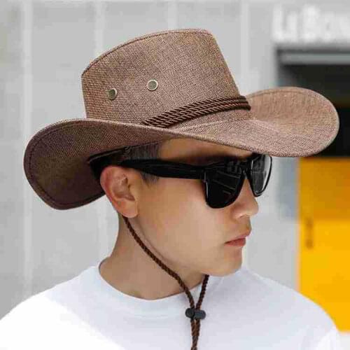Travel Straw Hats Men Spring Summer Cowboy Outdoor Dome Wide Large Brim Hat Male Breathable Beach Sun Cap One Size