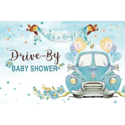 Blue Car Scenery Holiday Printing Backdrop Party Room Decor Photo Booth Studio Prop