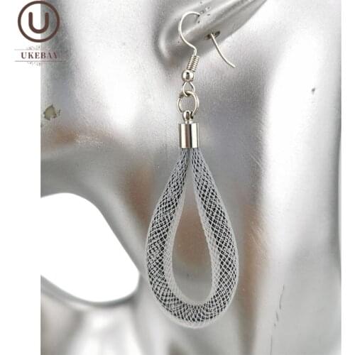 UKEBAY New Handamde Mesh Jewelry Women Drop Earrings Hollow Design Two Color Mix Female Big Earring White Black Earrings Jewelry