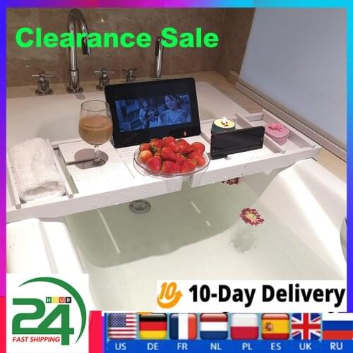 75-110cm Extendable Bamboo Bath Caddy Tray Adjustable Home Spa Wooden Bathtub Tray Book Wine Tablet Holder Reading Rack Bathroom