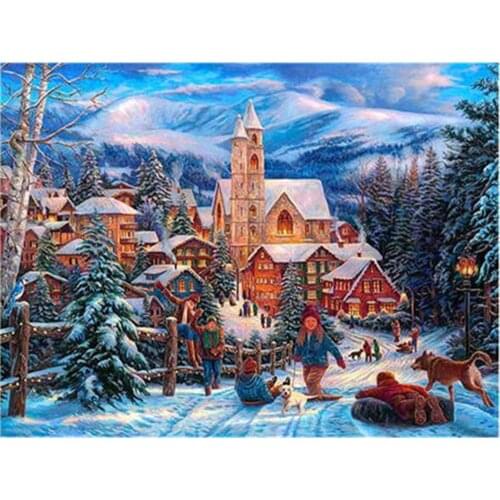 Landscape Winter Snow Scenery DIY Cross Stitch Embroidery 11CT Kits Needlework Craft Set Printed Canvas Cotton Design