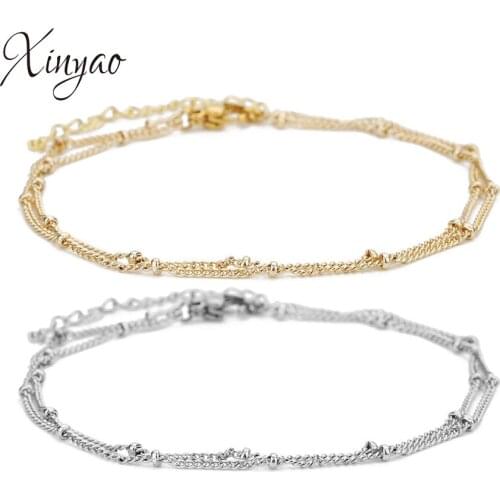 XINYAO Gold Color Adjustable Double Copper Beads Charm Chain Bracelet For Women Minimalist Style Round Bracelet Bangles Jewelry