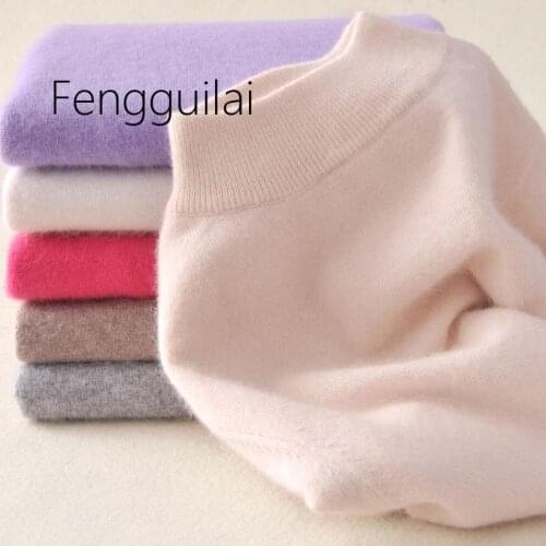 Womens Cashmere Elastic Autumn Winter Half Turtleneck Sweaters and Pullovers Wool Sweater Slim Tight Bottoming Knitted Pullover