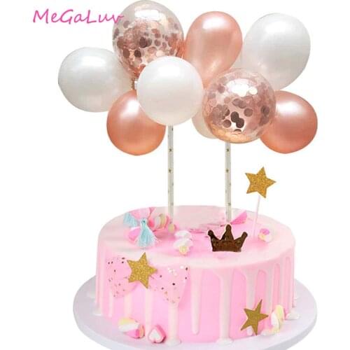 14pcs/set 5 inch Balloon Cake Topper Dessert Top Flags for Birthday Wedding Party Baby Shower Confetti Ball Cake Topper Supplies