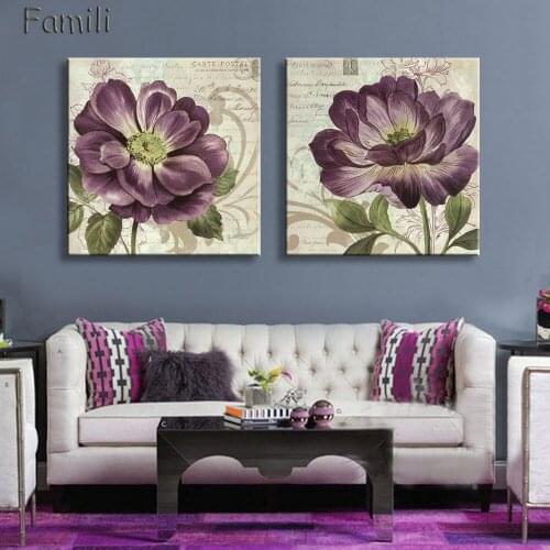 2pcs Abstract Impressionism Decoration purple Flowers Patterns Wall Art Pictures Canvas Painting For Living Room Home Decor Unfr
