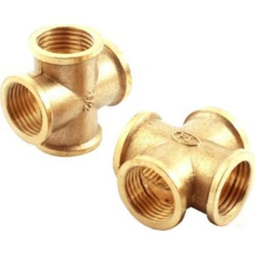 2 Pcs Brass 1/2PT Thread 4 Ways Cross Connector Pipe Adapter Coupler