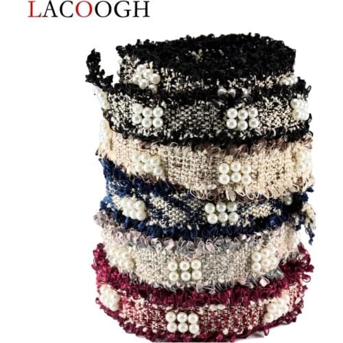 2 yards/lot Beaded Tweed 3cm Polyester Pearl Lace Sewing Trim Ribbon Fabric Handmade Original Design DIY Jewelry Making Finginds