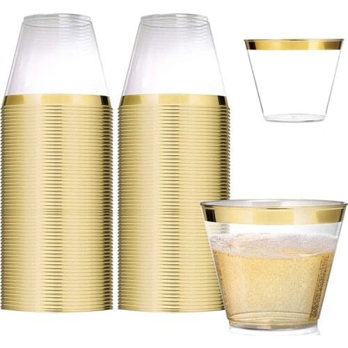 25pcs Clear Plastic Cup Disposable Gold Rimmed Shot Glasses Cups Birthday Party Wedding Supplies Tableware Decor Jelly Cake Mold