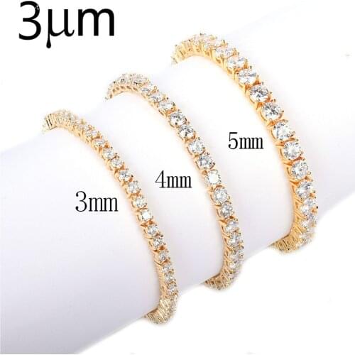 3UMeter Tennis Bracelet Iced Zircon Hip hop Chains CZ Crystal Gold Strand Bracelets Box Clasp For Women Mens Jewelry 2018