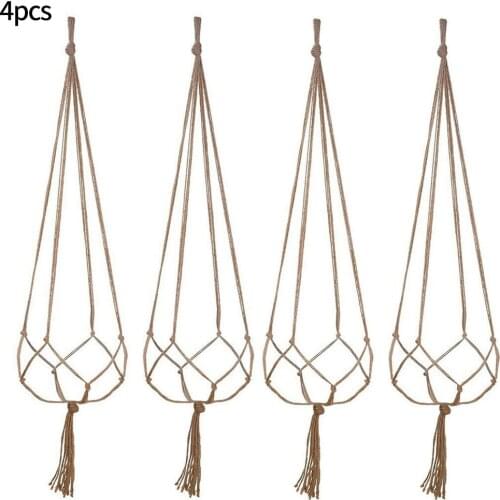 4 Pcs Flower Basket Rope Macrame Wall Hanging Hanging Plant Pot Plants Hanger Hanging Baskets Handmade Home Garden Balcony Decor