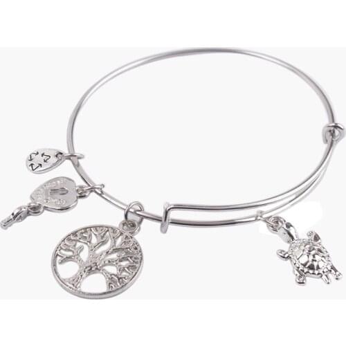 5PCS Fashion Silver Color Tone Turtle Wire Bangle Bracelet #91131