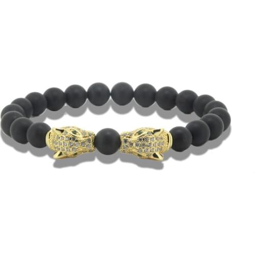 5pcs Charm pave rhinestones white cz ox head beads connector men bracelet natural 8mm matte grind round stone beads men bracelet