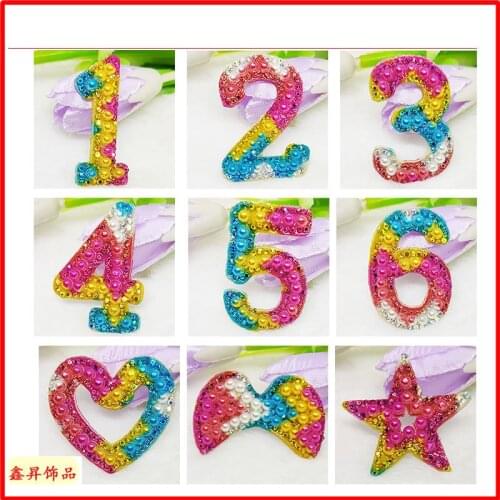 50pcs/lot Hot Diamond Pearl Love Star Digit Number Embroidery Patch Kids Clothing Decoration Diy Iron Heat Transfer Applique