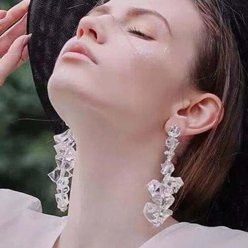 Ice Cube Asymmetric Transparent Acrylic Long Drop Earrings Accessories for Women Crystal Geometric Dangle Earrings Jewelry