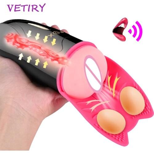 Automatic Sucking Masturbation Cup Voice Interaction Real Vagina Massage 7 Speeds Male Masturbator Vibrator Sex Toys for Men