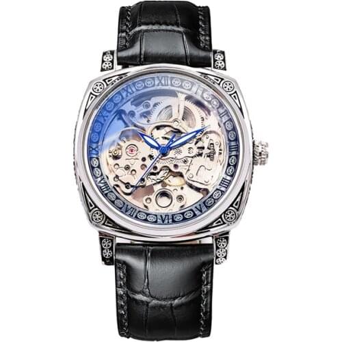 JOJOZ Augulas Square Watch Mens Double-sided Hollow Tourbillon Mechanical Watch Luminous Automatic Mens Watch