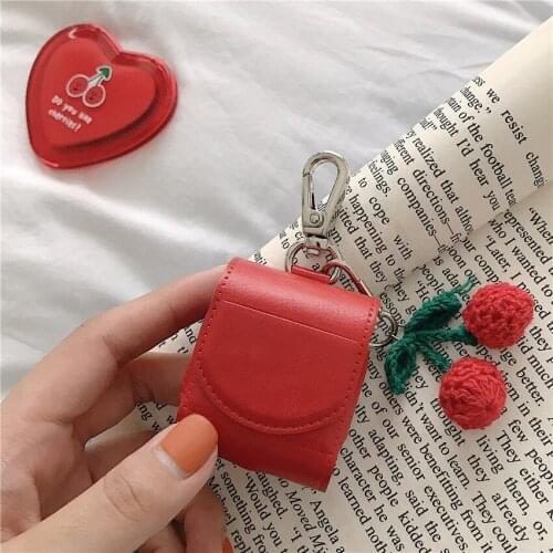 Cherry Case for AirPods 1 2 Cover Leather Red Wireless Bluetooth Headset Box with Cherry Pendant Headphone Anti-fall Antidust