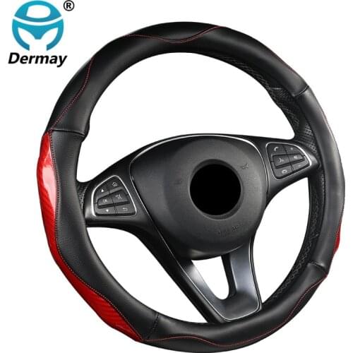 DERMAY Car Steering Wheel Cover Carbon fibre +Leather Non-slip for Renault Ford BMW BENZ Mazda VW chevrolet High Quality