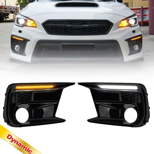 For Subaru WRX STI 18-20 Limited Switchback White LED DRL Daytime Running Light + Amber Dynamic Led Turn Signal Bezels Fog Lamp