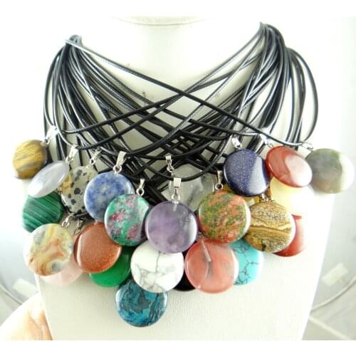 Natural stone Turquoises Quartz crystal lapis lazuli Round charms pendant for diy jewelry making necklace Accessories A2