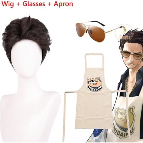 Anime The Way of the Househusband Tatsu Cosplay Wig Gokushufudo the Immortal Dragon Short Black Brown Wig Synthetic Hair Wig Cap