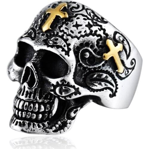 Stainless steel cross skull ring punk biker jewelry rock popular jewelry