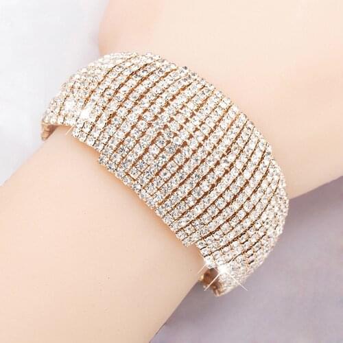 Fashion Simple Silver Gold Micro-studded Wide Rhinestone Decorative Bangle Bracelet Female Accessories Korean Version Exquisite