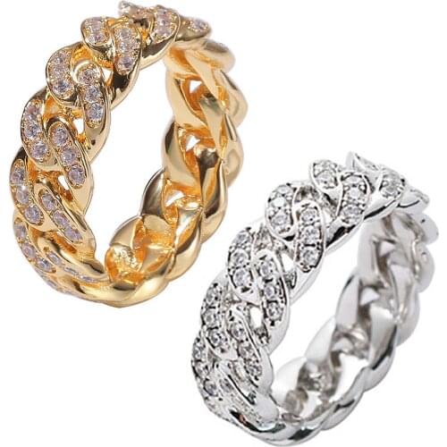 8mm Electroplated Gold Mens Ring Fashion Twisted Ring Creative Jewelry Cubic Zirconia Alloy Finger Ring for Gift