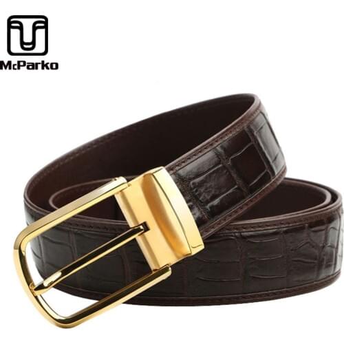 McParko men leather belt Crocodile Skin mens luxury belts genuine leather Stainless steel pin buckle metal belt brown Male Gift
