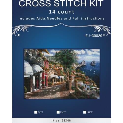 6x8cm Seaside Street Scenery DIY Handmade Counted Cross Stitch Needlework Set Embroidery Kit Home Decoration