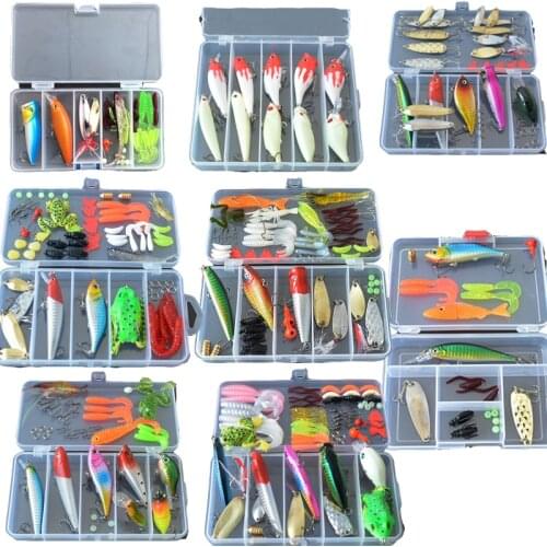 Fishing Lures Set Mixed Colors Wobbler Minnow Plier Grip Spoon Hooks Soft Lure Kit In Box Artificial Bait Fishing Pesca L49