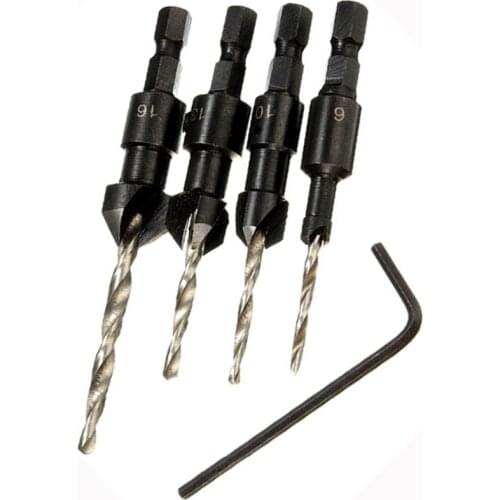 Hakkin 4pcs/set HSS Drill Bits Set Quick Change Hex Shank #6 #10 #13 #16 Countersink Drill Bit For Woodworking Tool