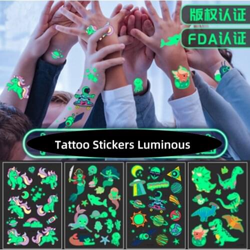 Tattoo Stickers Luminous Cute Temporary Fake Tattoos Glow Paste on Face Arm Leg for Child Kid Children Body Art Mermaid Sticker