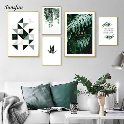 Sunsfun Simple Style Leaf Wall Art Canvas Painting Green Plant Nordic Posters and Prints Decorative Picture Modern Home Decor