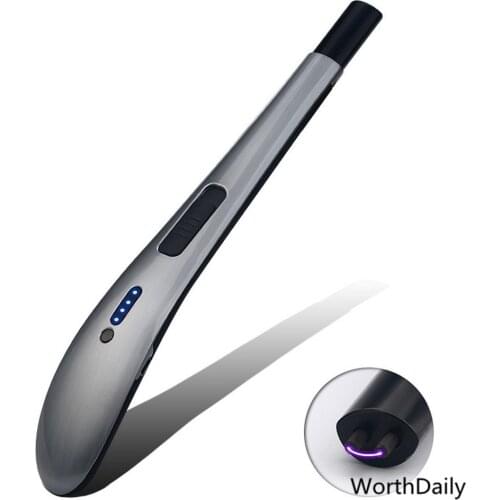 New metal Windproof Plasma Electronic USB Recharge BBQ Arc Kitchen Outdoor Barbecue Igniter Display Power Electric Candles Light