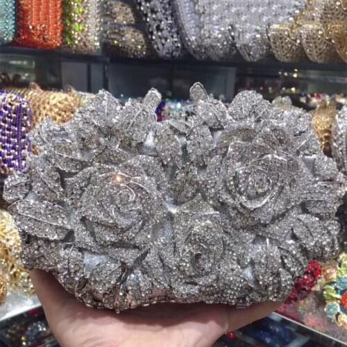 New Fashion 3 Flowers AB Rhinestone Diamond Women Clutches Bags Luxury Female Shoulder Wedding Bridal Clutch Mini Minaudiere