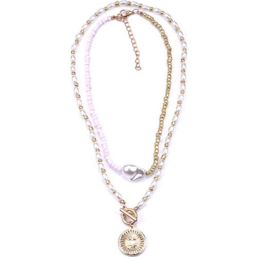 2020 New ZA Fashion Faux Pearl Beaded Choker Necklace Women Jewelry Fashion Simple Metal Acrylic Beads Chokers Necklaces Femme