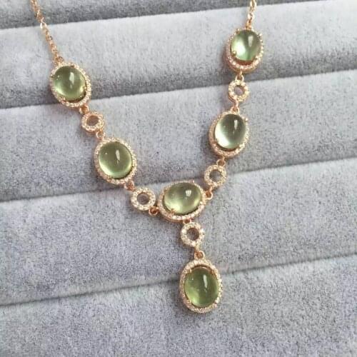 Natural green prehnite Necklace Natural Gemstone Pendant Necklace 925 sliver women trendy elegant round women party fine Jewelry