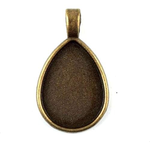 Antique Bronze Cabochon Setting Pendant Trays Blanks Bezel Inner Flower Drop 25mm Women Jewelry Findings Accessories Wholesale